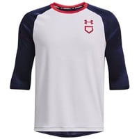 Under Armour Youth Utility 3/4 Sleeve Baseball Shirt, White/Navy