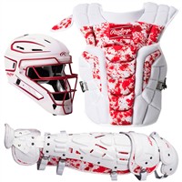 Rawlings Exclusive Adult Velo 2.0 Splatter Catcher's Set, White/Scarlet