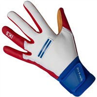 Warstic Adult IK3 Pro Long Cuff Batting Gloves, Red/White/Blue