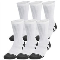 Under Armour Performance Tech 6pk Crew Socks, White/Grey