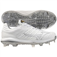 Mizuno Women's Pro FP Low Metal Softball Cleats, White/Silver