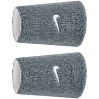 NIKE Swoosh Classic Reversible Doublewide Wristbands (2 Pack), Grey/White