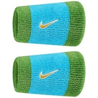 NIKE Swoosh Classic Doublewide Wristbands (2 Pack), Green/Blue