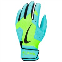 NIKE Youth Alpha 2.0 Batting Gloves, Green/Blue