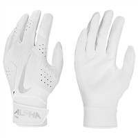 NIKE Youth Alpha 2.0 Batting Gloves, White/Silver