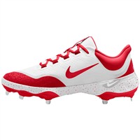 NIKE Men's Alpha Huarache Elite 4 Low Metal Baseball Cleats, White/Red
