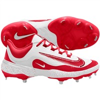 NIKE Men's Alpha Huarache Elite 4 Low Metal Baseball Cleats, White/Red