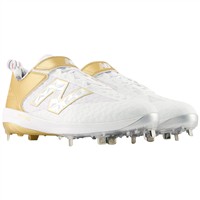 New Balance Mens 4040v8 LE Ring Series Low Metal Baseball Cleats, White/Gold