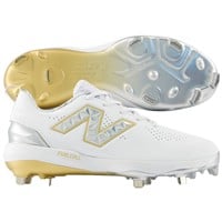 New Balance Womens FUSEv5 LE Ring Low Metal SFTBL Cleats, White/Gold