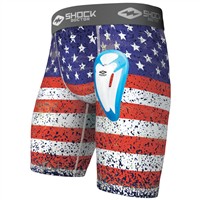 Shock Doctor Men's Core Compression Short w/Cup, Red/White/Blue
