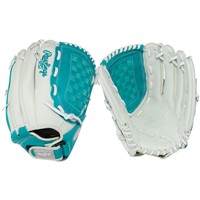Rawlings Shut Out Series 12.5in Fastpitch Glove (RSO125W), White/Teal