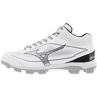 Mizuno Mens Cusion Revo Diamond Mid TPU Molded Cleats, White/Black
