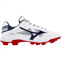 Mizuno Mens Cusion Revo Diamond Low TPU Molded Cleats, White/Red/Blue