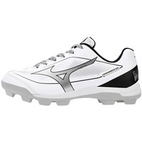 Mizuno Youth Cusion Revo Diamond Molded Baseball Cleat, White/Black