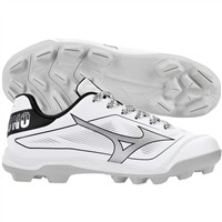 Mizuno Youth Cusion Revo Diamond Molded Baseball Cleat, White/Black