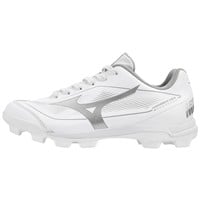 Mizuno Youth Cusion Revo Finch TPU Molded Cleat, White/Silver