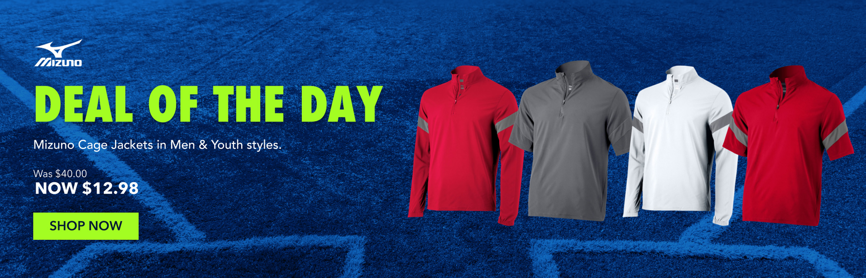 Deal of the day Mizuno Cage Jackets in Men & Youth styles. Was $40.00 NOW $12.98 shop now